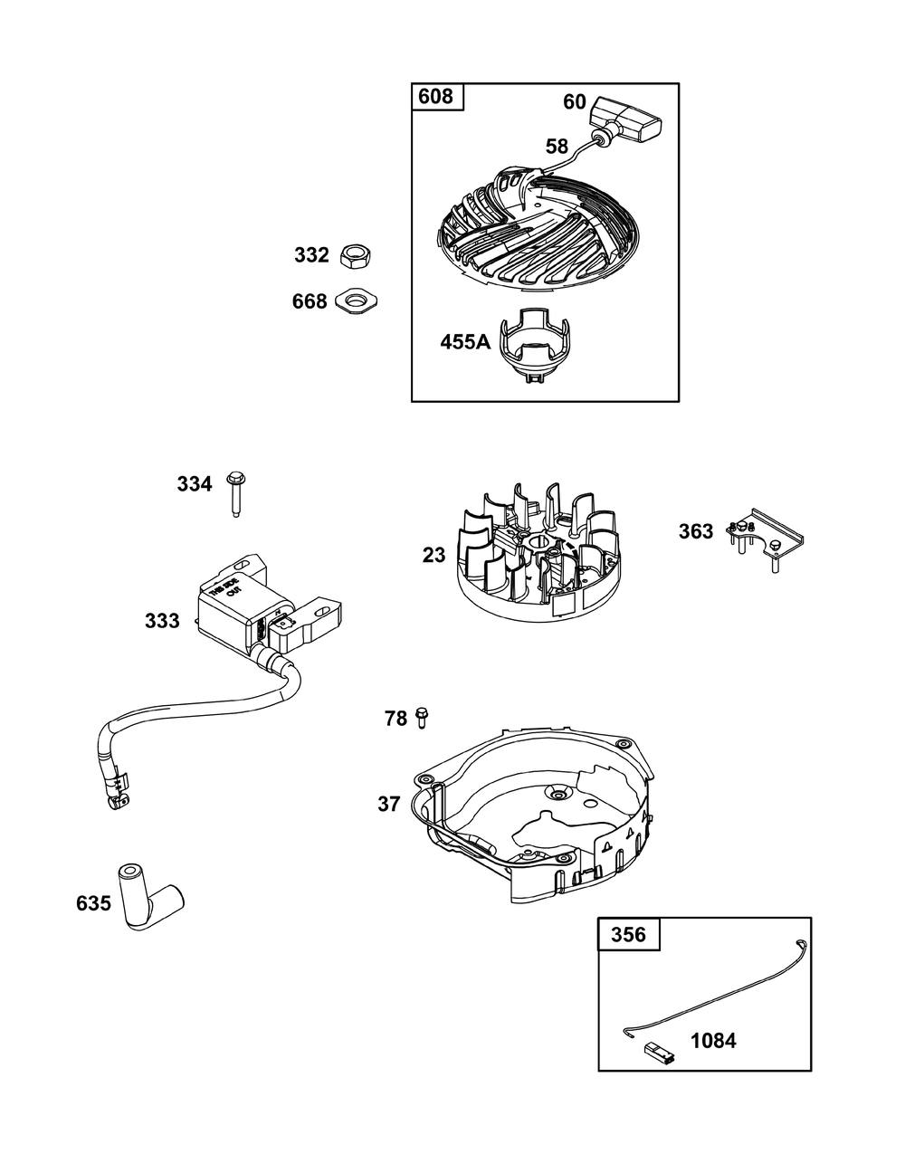 Flywheel, Ignition, And Starter Group Diagram and Parts List for 093J02-0166-F1 020000 - 09Z999 Briggs and Stratton Engine